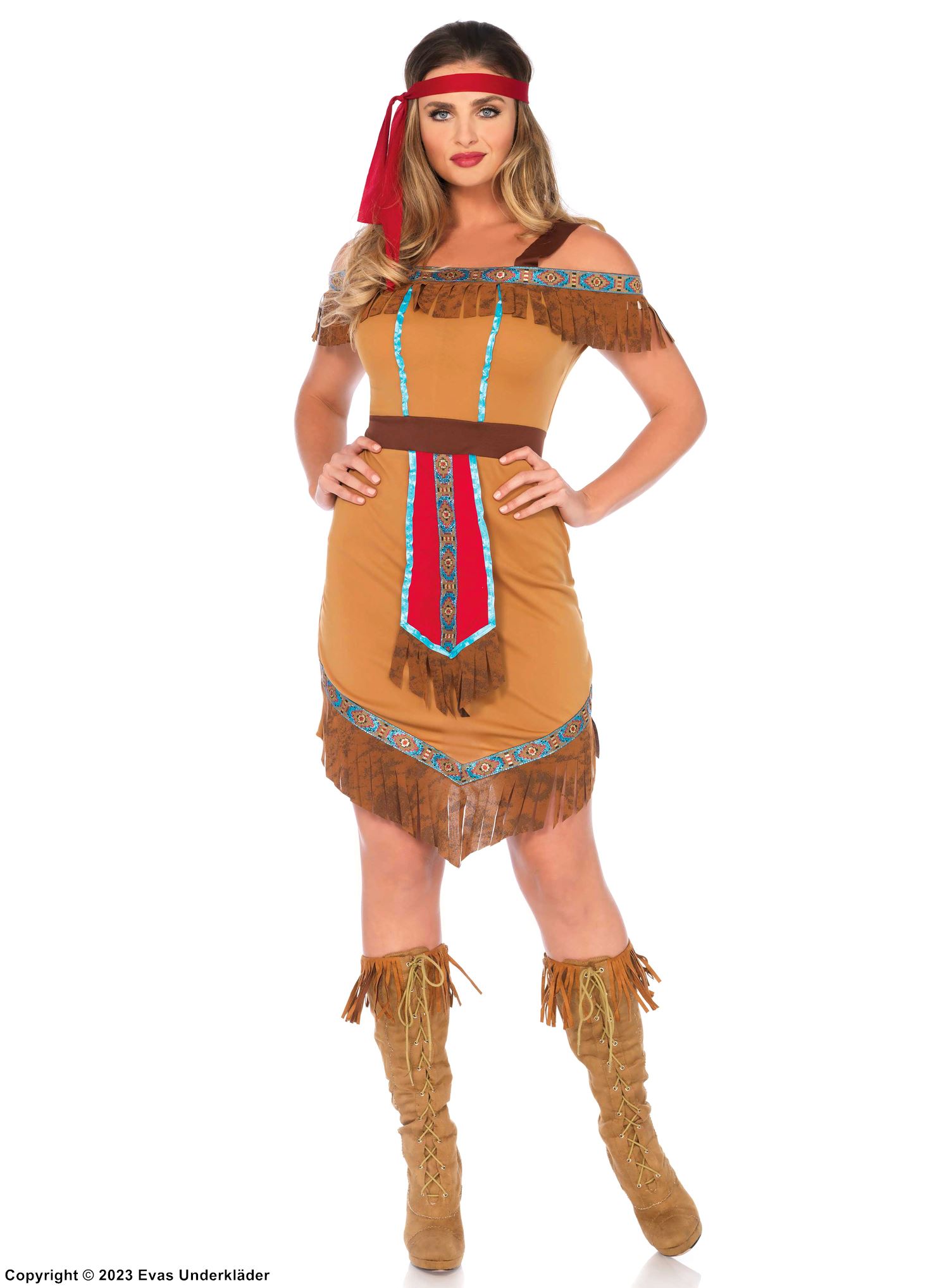 Pocahontas, kostyme-kjole, frynser, off-shoulder
